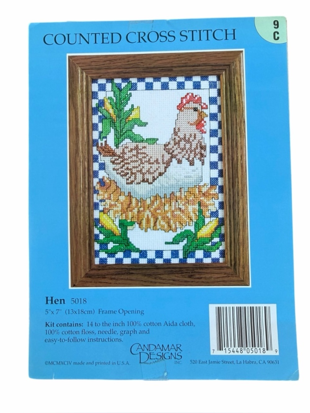 VTG Candamar Counted Cross Stitch Kit Hen 5018 5x7 Country Farmhouse Open Packge